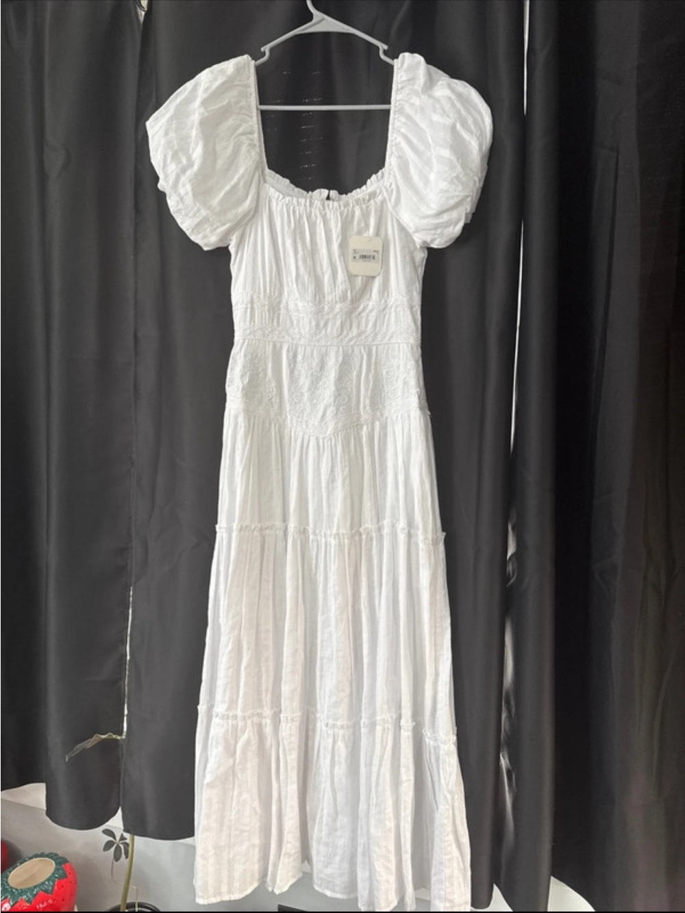 Altar'd State White Puff-Sleeve Tiered Maxi Dress